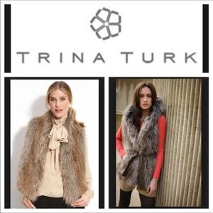 Trina Turk Brown and Gray Faux Fur Vest